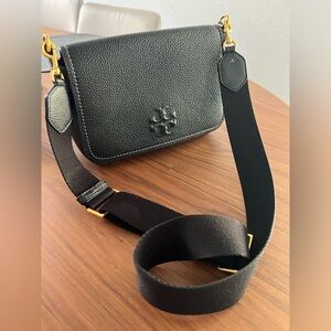 Tory Burch black Thea camera bag magnet wide strap